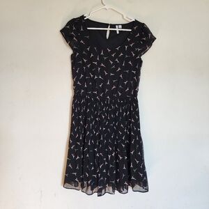 Elle Paris Eifel Tower All-over Print Pleated Short Sleeve Dress size Small